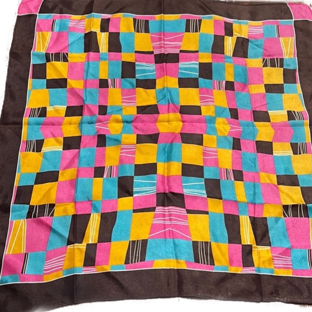 Vintage 80’s modern style mod geometric scarf fuchsia, teal, orange brown